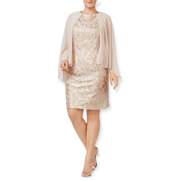 Alex Evenings Champagne Cream I Caplet Cocktail Mother of the Bride Dress Size 8 - Picture 5 of 7